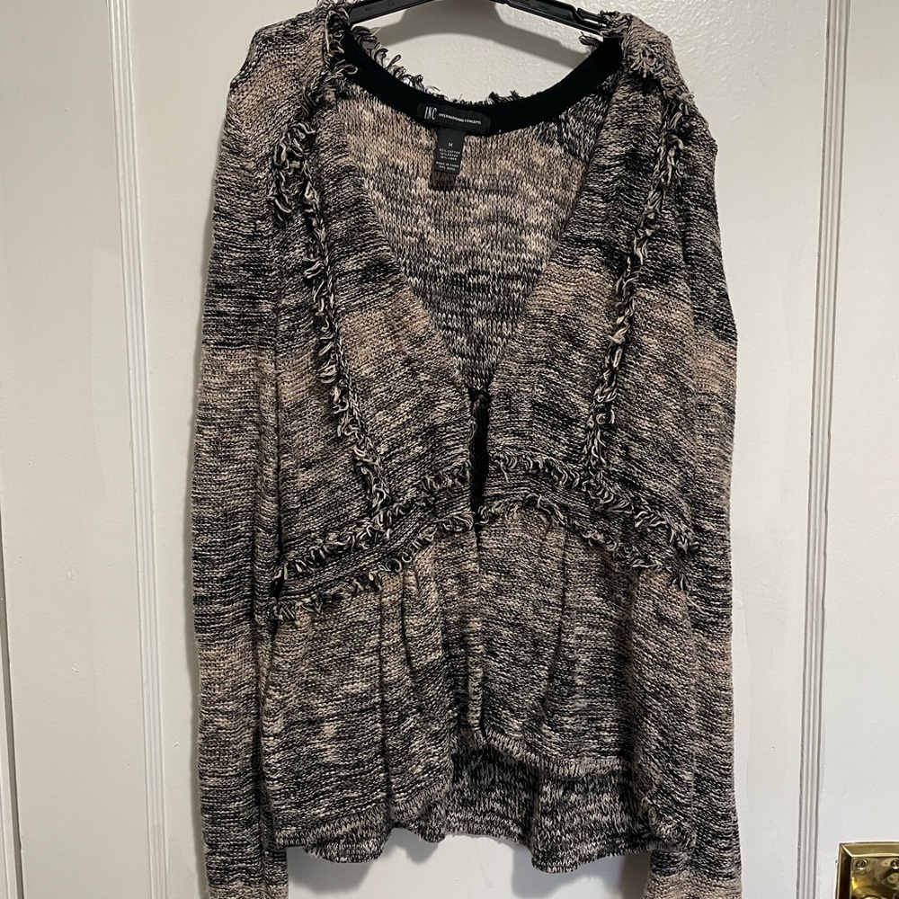 INC International Concepts Black and Cream Knit Sweater, Size Medium